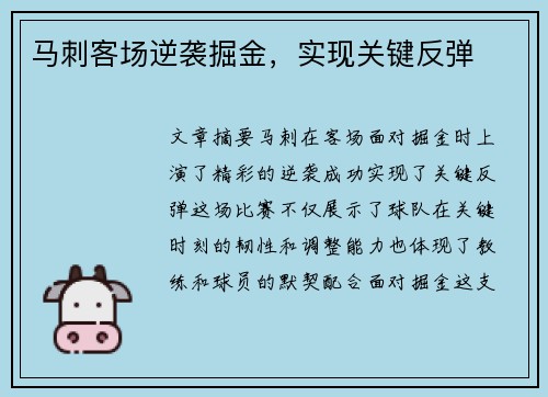 马刺客场逆袭掘金，实现关键反弹